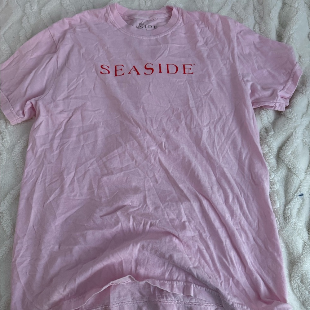 Pink Crew Neck Short Sleeve Tee with SEASIDE Print